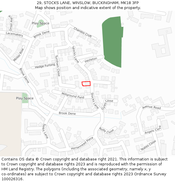 29, STOCKS LANE, WINSLOW, BUCKINGHAM, MK18 3FP: Location map and indicative extent of plot