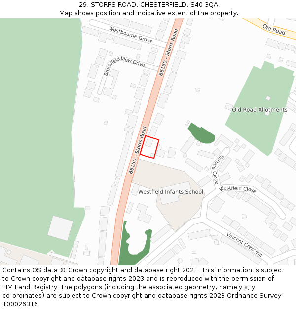 29, STORRS ROAD, CHESTERFIELD, S40 3QA: Location map and indicative extent of plot