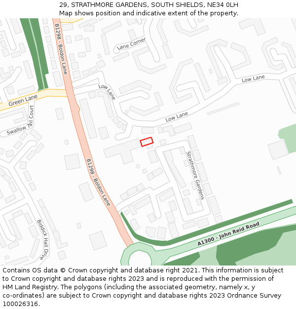 29, STRATHMORE GARDENS, SOUTH SHIELDS, NE34 0LH: Location map and indicative extent of plot
