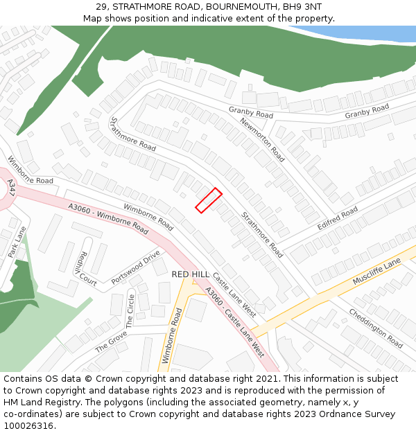 29, STRATHMORE ROAD, BOURNEMOUTH, BH9 3NT: Location map and indicative extent of plot