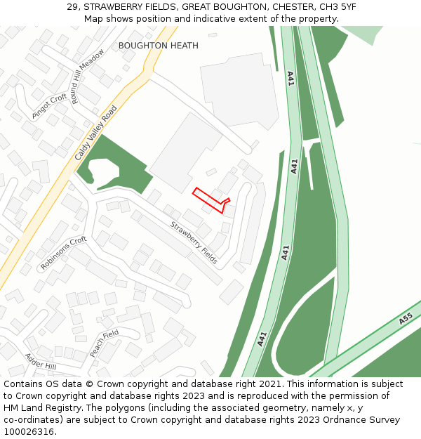 29, STRAWBERRY FIELDS, GREAT BOUGHTON, CHESTER, CH3 5YF: Location map and indicative extent of plot