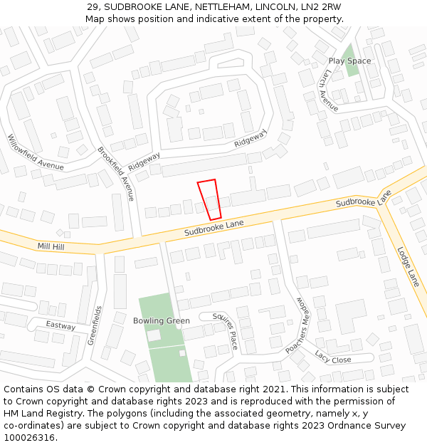 29, SUDBROOKE LANE, NETTLEHAM, LINCOLN, LN2 2RW: Location map and indicative extent of plot