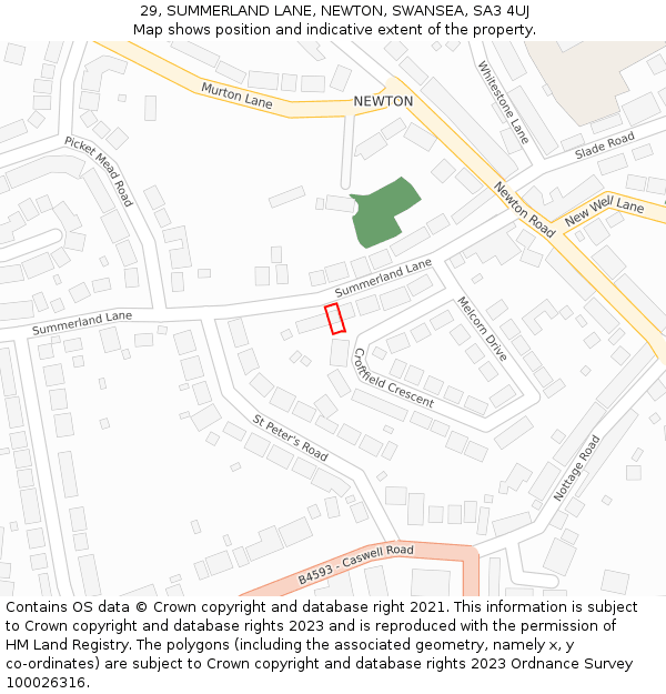 29, SUMMERLAND LANE, NEWTON, SWANSEA, SA3 4UJ: Location map and indicative extent of plot