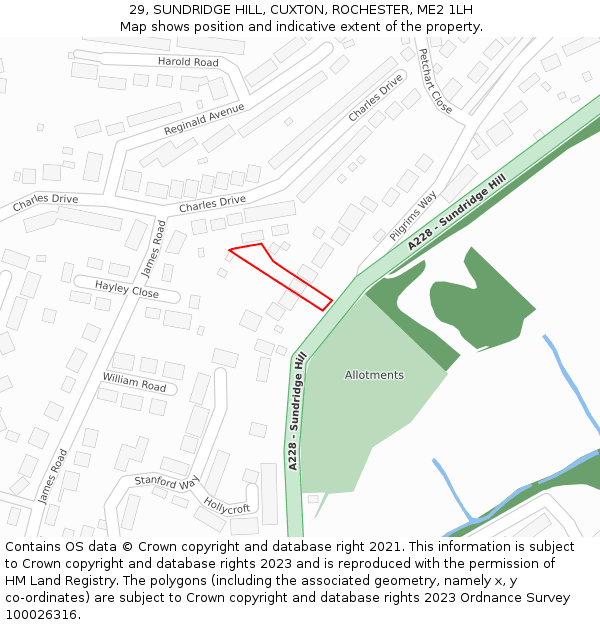29, SUNDRIDGE HILL, CUXTON, ROCHESTER, ME2 1LH: Location map and indicative extent of plot
