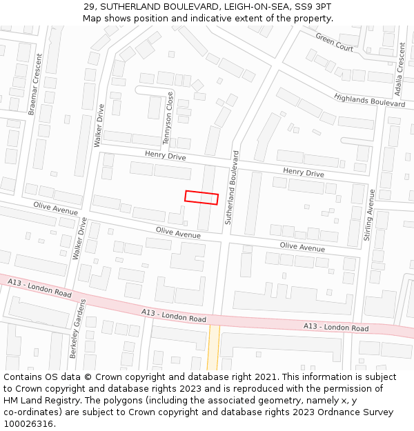 29, SUTHERLAND BOULEVARD, LEIGH-ON-SEA, SS9 3PT: Location map and indicative extent of plot