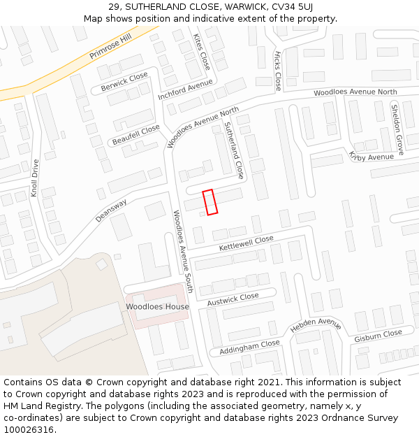 29, SUTHERLAND CLOSE, WARWICK, CV34 5UJ: Location map and indicative extent of plot