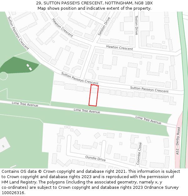 29, SUTTON PASSEYS CRESCENT, NOTTINGHAM, NG8 1BX: Location map and indicative extent of plot