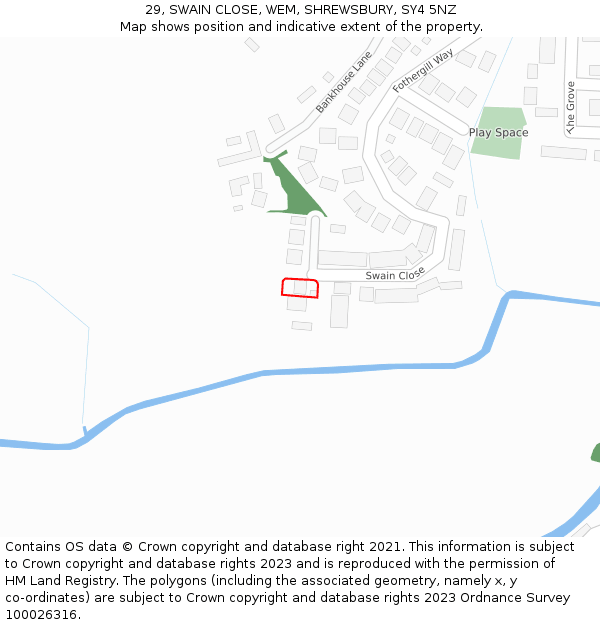 29, SWAIN CLOSE, WEM, SHREWSBURY, SY4 5NZ: Location map and indicative extent of plot