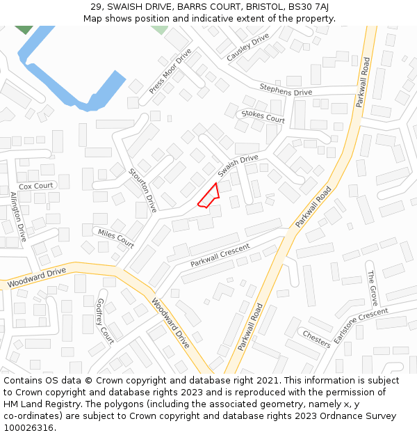 29, SWAISH DRIVE, BARRS COURT, BRISTOL, BS30 7AJ: Location map and indicative extent of plot