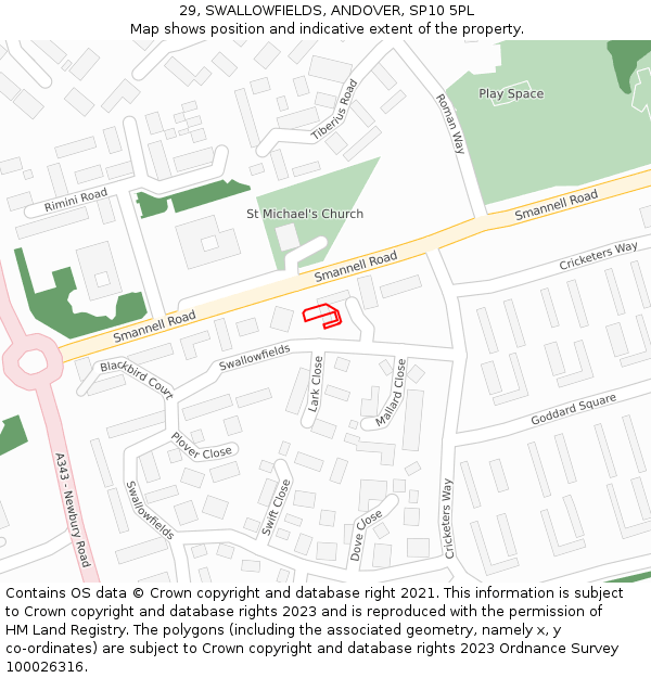 29, SWALLOWFIELDS, ANDOVER, SP10 5PL: Location map and indicative extent of plot