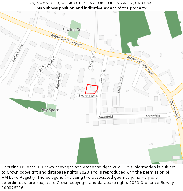 29, SWANFOLD, WILMCOTE, STRATFORD-UPON-AVON, CV37 9XH: Location map and indicative extent of plot