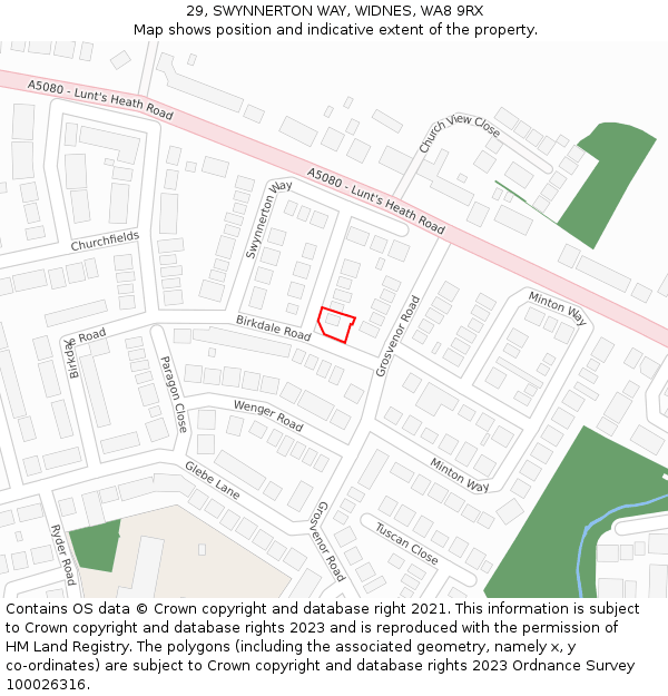 29, SWYNNERTON WAY, WIDNES, WA8 9RX: Location map and indicative extent of plot