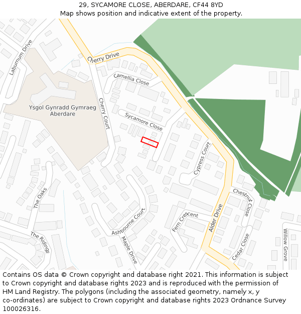 29, SYCAMORE CLOSE, ABERDARE, CF44 8YD: Location map and indicative extent of plot