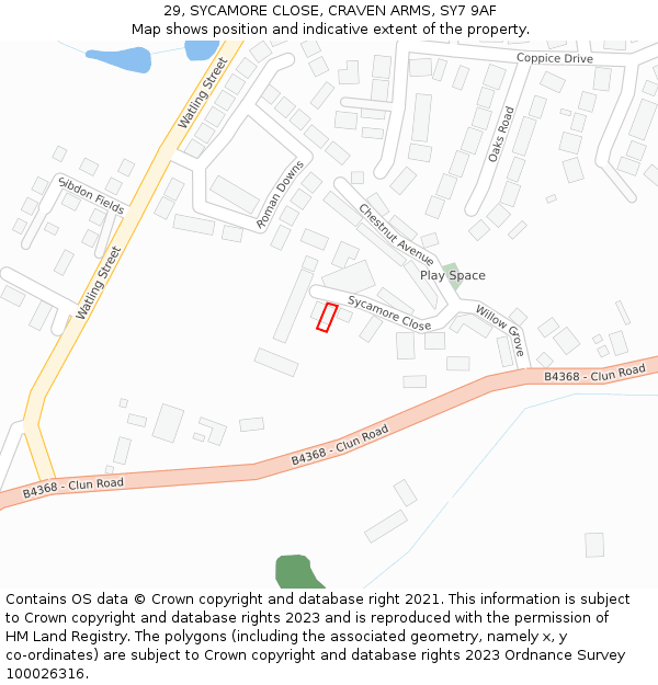 29, SYCAMORE CLOSE, CRAVEN ARMS, SY7 9AF: Location map and indicative extent of plot