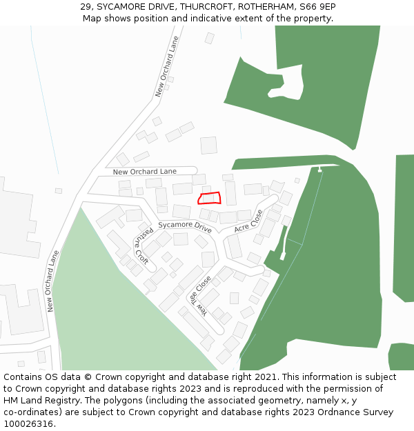 29, SYCAMORE DRIVE, THURCROFT, ROTHERHAM, S66 9EP: Location map and indicative extent of plot
