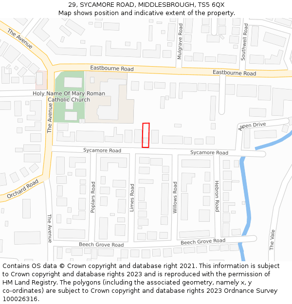 29, SYCAMORE ROAD, MIDDLESBROUGH, TS5 6QX: Location map and indicative extent of plot