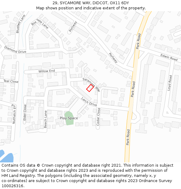 29, SYCAMORE WAY, DIDCOT, OX11 6DY: Location map and indicative extent of plot