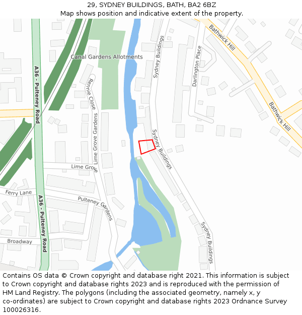 29, SYDNEY BUILDINGS, BATH, BA2 6BZ: Location map and indicative extent of plot