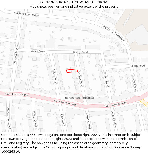 29, SYDNEY ROAD, LEIGH-ON-SEA, SS9 3PL: Location map and indicative extent of plot