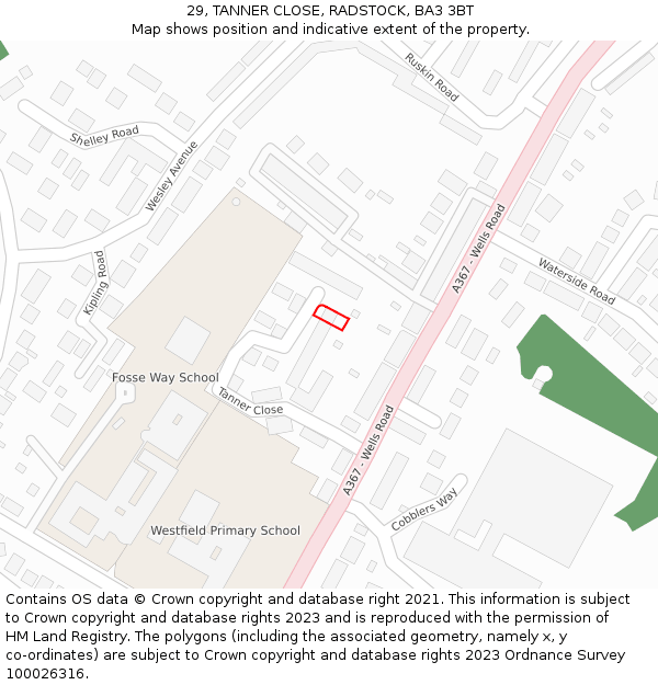 29, TANNER CLOSE, RADSTOCK, BA3 3BT: Location map and indicative extent of plot