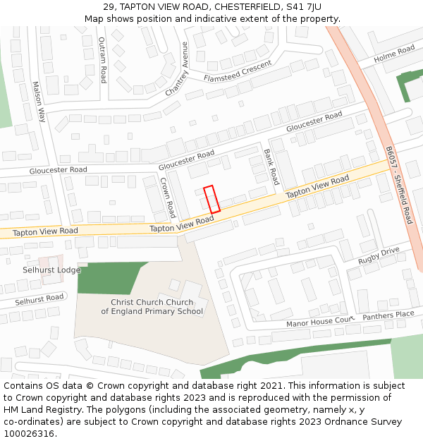 29, TAPTON VIEW ROAD, CHESTERFIELD, S41 7JU: Location map and indicative extent of plot