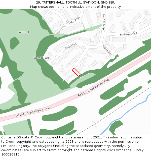 29, TATTERSHALL, TOOTHILL, SWINDON, SN5 8BU: Location map and indicative extent of plot