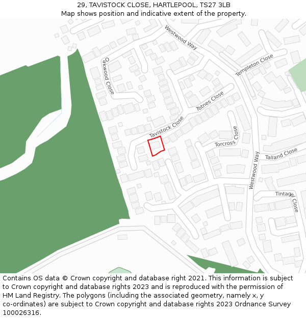 29, TAVISTOCK CLOSE, HARTLEPOOL, TS27 3LB: Location map and indicative extent of plot