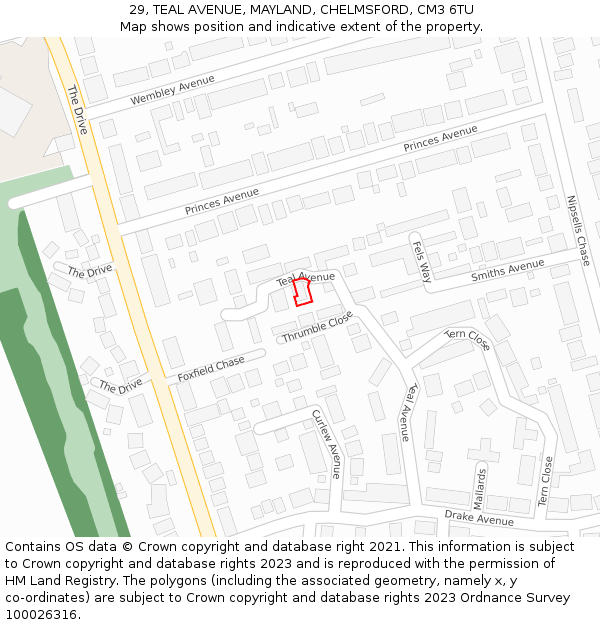 29, TEAL AVENUE, MAYLAND, CHELMSFORD, CM3 6TU: Location map and indicative extent of plot