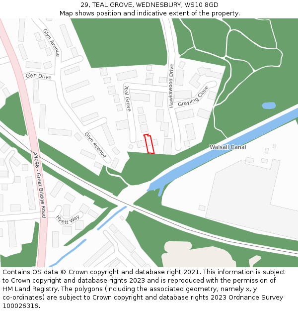 29, TEAL GROVE, WEDNESBURY, WS10 8GD: Location map and indicative extent of plot