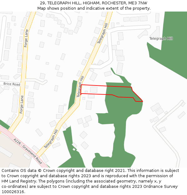 29, TELEGRAPH HILL, HIGHAM, ROCHESTER, ME3 7NW: Location map and indicative extent of plot