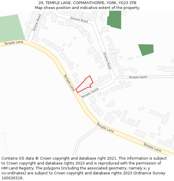 29, TEMPLE LANE, COPMANTHORPE, YORK, YO23 3TB: Location map and indicative extent of plot