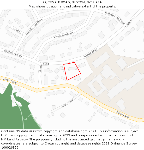 29, TEMPLE ROAD, BUXTON, SK17 9BA: Location map and indicative extent of plot