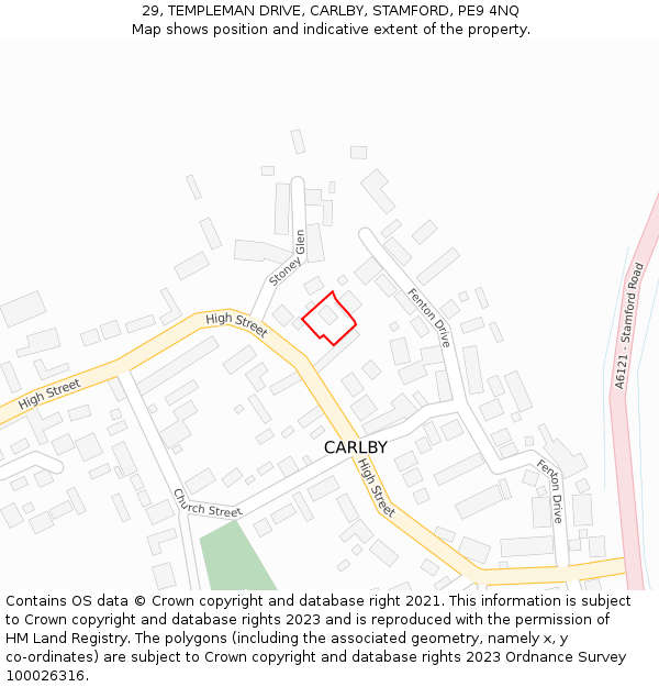 29, TEMPLEMAN DRIVE, CARLBY, STAMFORD, PE9 4NQ: Location map and indicative extent of plot