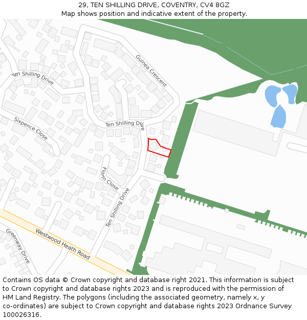 29, TEN SHILLING DRIVE, COVENTRY, CV4 8GZ: Location map and indicative extent of plot