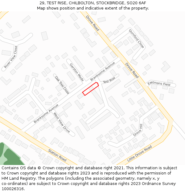 29, TEST RISE, CHILBOLTON, STOCKBRIDGE, SO20 6AF: Location map and indicative extent of plot