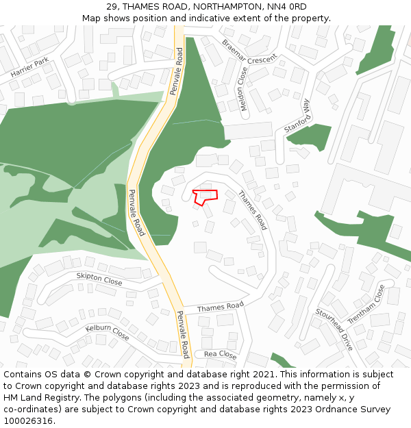 29, THAMES ROAD, NORTHAMPTON, NN4 0RD: Location map and indicative extent of plot