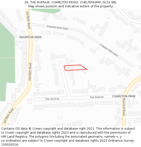 29, THE AVENUE, CHARLTON KINGS, CHELTENHAM, GL53 9BL: Location map and indicative extent of plot