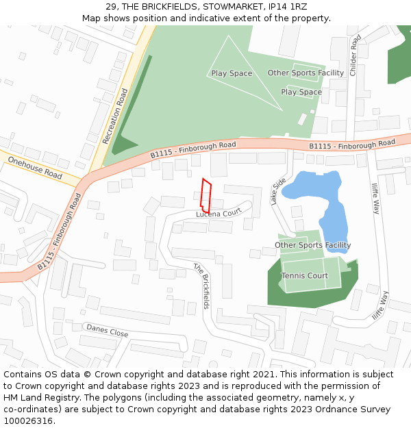 29, THE BRICKFIELDS, STOWMARKET, IP14 1RZ: Location map and indicative extent of plot