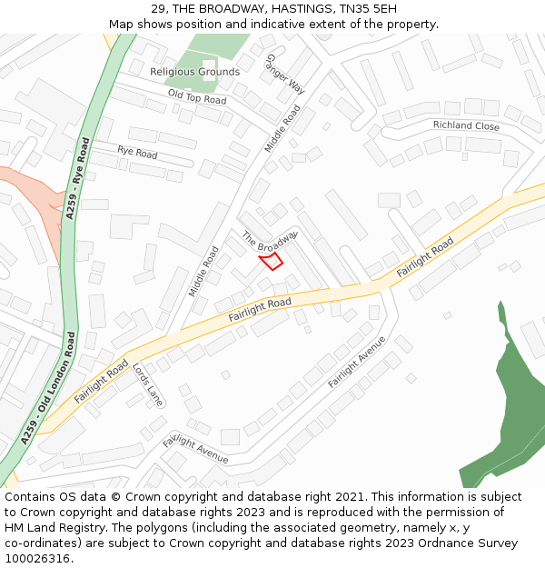 29, THE BROADWAY, HASTINGS, TN35 5EH: Location map and indicative extent of plot