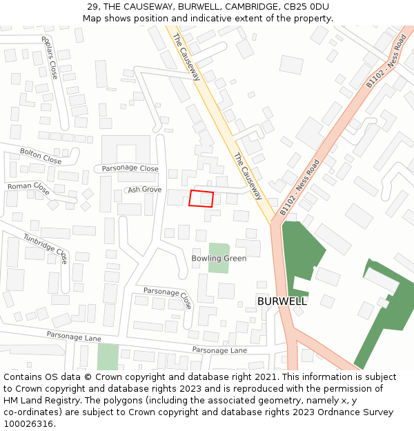 29, THE CAUSEWAY, BURWELL, CAMBRIDGE, CB25 0DU: Location map and indicative extent of plot