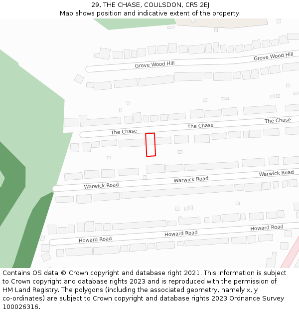 29, THE CHASE, COULSDON, CR5 2EJ: Location map and indicative extent of plot