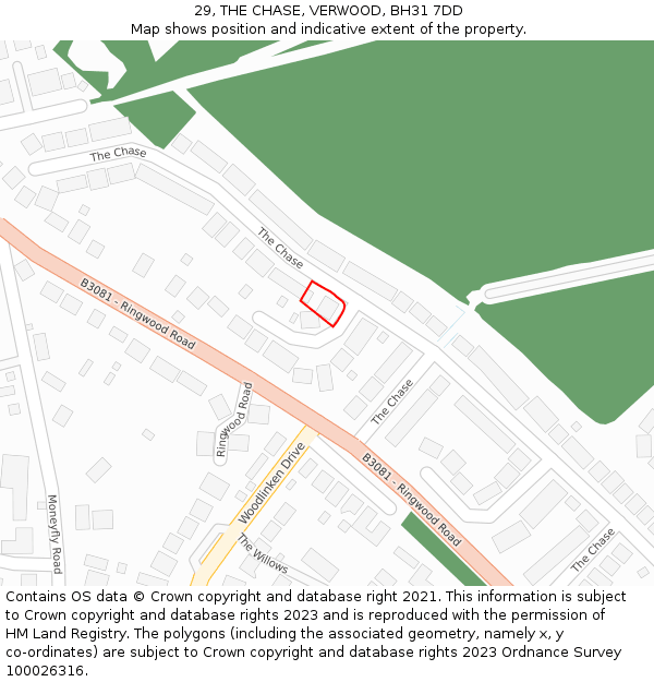 29, THE CHASE, VERWOOD, BH31 7DD: Location map and indicative extent of plot