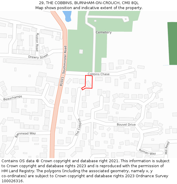 29, THE COBBINS, BURNHAM-ON-CROUCH, CM0 8QL: Location map and indicative extent of plot
