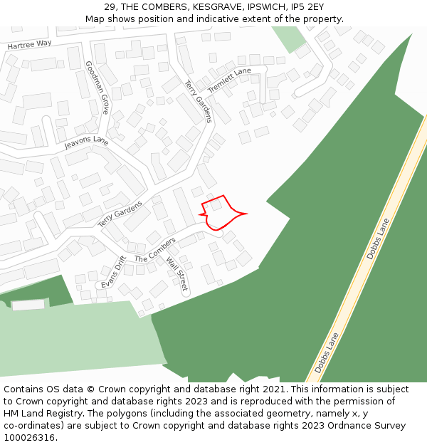 29, THE COMBERS, KESGRAVE, IPSWICH, IP5 2EY: Location map and indicative extent of plot