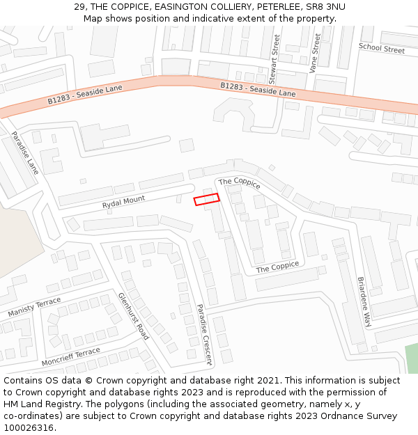 29, THE COPPICE, EASINGTON COLLIERY, PETERLEE, SR8 3NU: Location map and indicative extent of plot