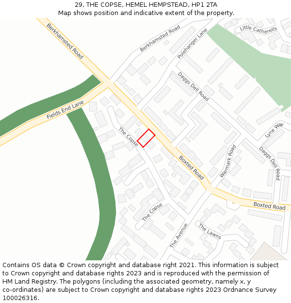 29, THE COPSE, HEMEL HEMPSTEAD, HP1 2TA: Location map and indicative extent of plot