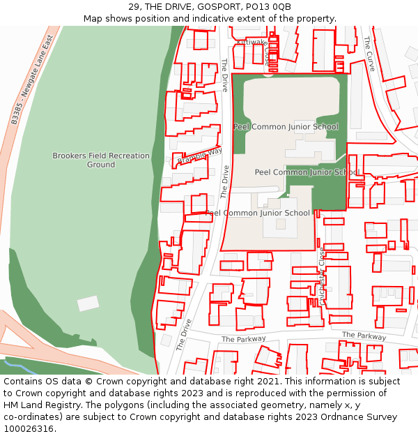 29, THE DRIVE, GOSPORT, PO13 0QB: Location map and indicative extent of plot