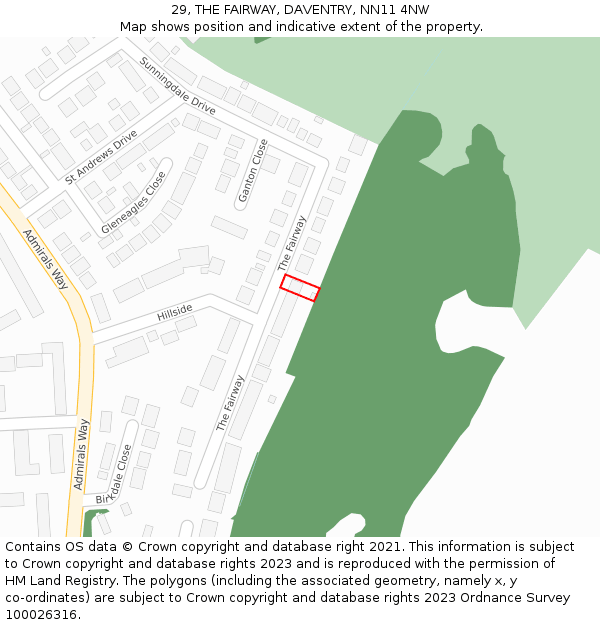 29, THE FAIRWAY, DAVENTRY, NN11 4NW: Location map and indicative extent of plot