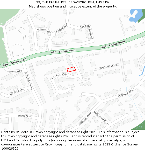 29, THE FARTHINGS, CROWBOROUGH, TN6 2TW: Location map and indicative extent of plot