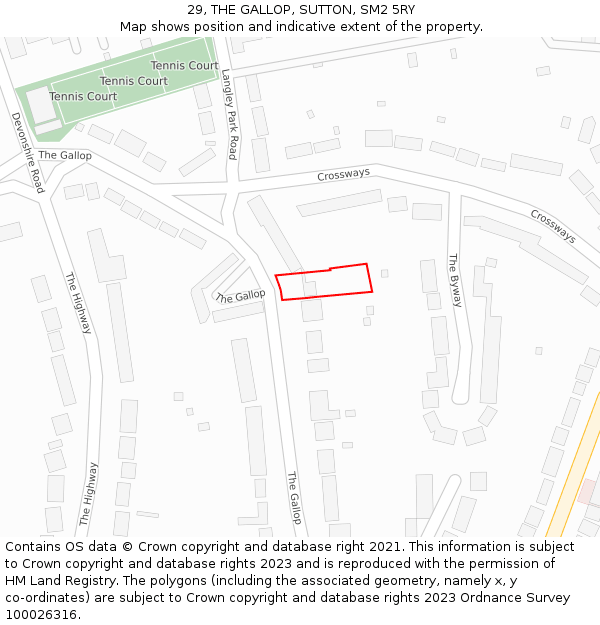 29, THE GALLOP, SUTTON, SM2 5RY: Location map and indicative extent of plot